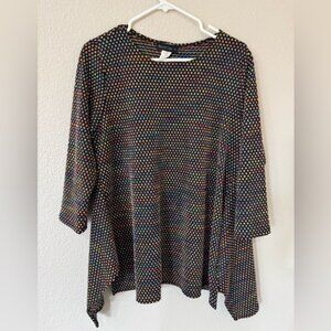 Reina Lee Rainbow Polka Dot Top - Asymmetrical Hem, 3/4 Sleeve, Women’s Medium